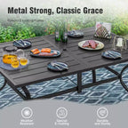 Captiva Designs 7pc Patio Dining Set with Slat-top Rectangle Table & Rattan Metal Fixed Chairs & Swivel Arm Chairs