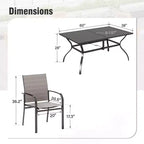 Captiva Designs 7pc Patio Dining Set with Slat-top Rectangle Table & Sling Fixed Chairs
