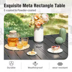 Captiva Designs 7pc Patio Dining Set with Rectangle Steel Table & Rattan Metal Arm Chairs