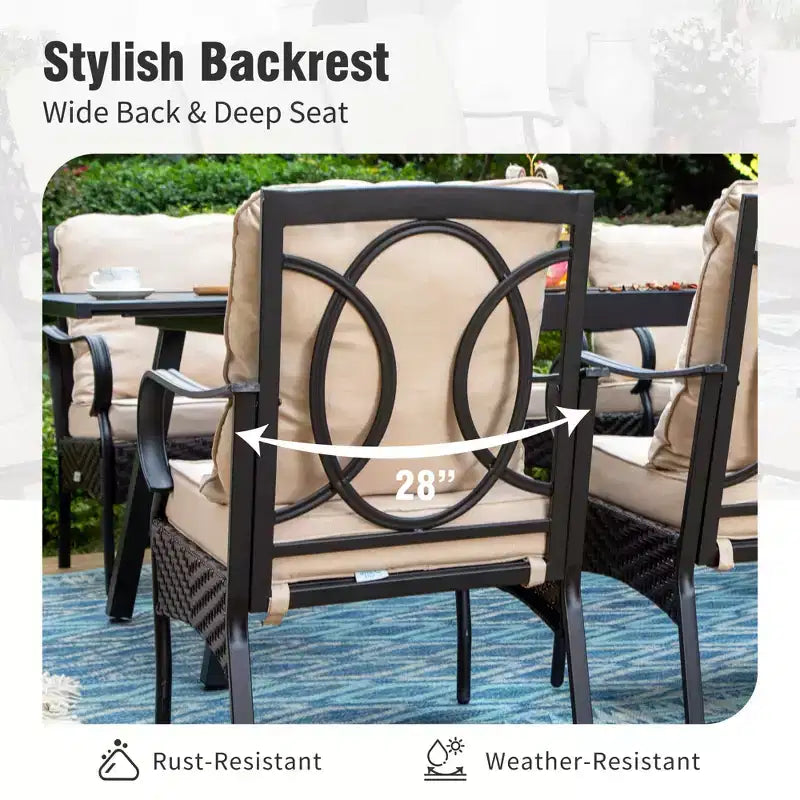 Captiva Designs 7pc Patio Dining Set with Rectangle Steel Table & Rattan Metal Arm Chairs