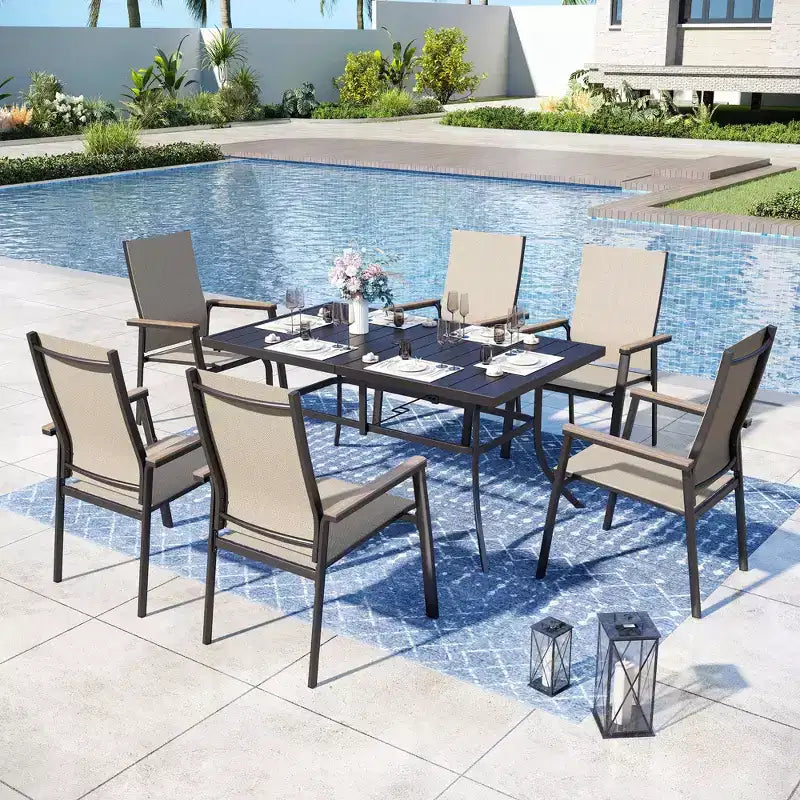 Captiva Designs 7pc Patio Dining Set with Rectangular Steel Table & Aluminum Frame Textilene Chairs