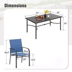 Captiva Designs 7pc Patio Dining Rectangle Steel Table with C-shaped Cross Bracket & Sling Fixed Chairs