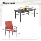 Captiva Designs 7pc Patio Dining Rectangle Steel Table with C-shaped Cross Bracket & Sling Fixed Chairs