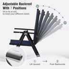 Captiva Designs 6pc Patio Slat-top Square Table & Textilene Reclining Foldable Chairs & Market Umbrella