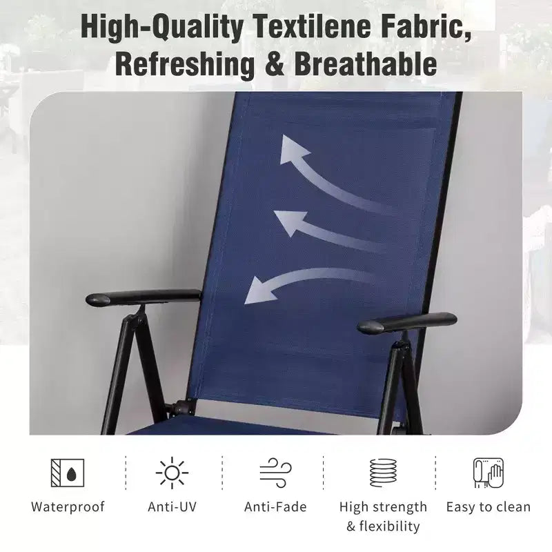 Captiva Designs – Ensemble de 6 pièces : Table carrée à lattes, chaises pliantes inclinables en textilène et parasol de marché