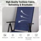 Captiva Designs 6pc Patio Slat-top Square Table & Textilene Reclining Foldable Chairs & Market Umbrella