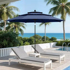 Captiva Designs 6pc Patio Slat-top Square Table & Textilene Reclining Foldable Chairs & Market Umbrella