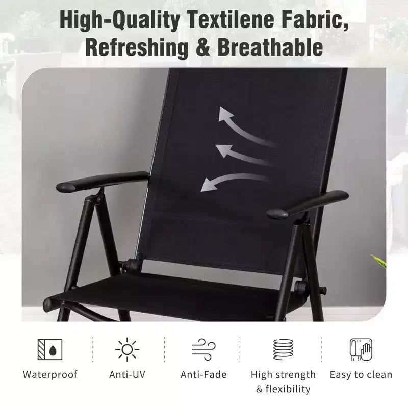 Captiva Designs – Ensemble de 6 pièces : Table carrée à lattes, chaises pliantes inclinables en textilène et parasol de marché