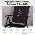 Captiva Designs 6pc Patio Slat-top Square Table & Textilene Reclining Foldable Chairs & Market Umbrella