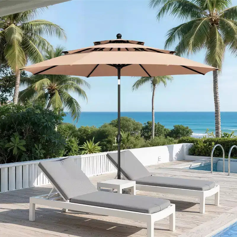 Captiva Designs 6pc Patio Square Steel Dining Table & Sling Swivel Chairs & Market Umbrella