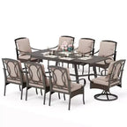 Captiva Designs 9pc Patio Dining Extendable Steel Rectangle Table & Rattan Metal Fixed Chairs & Swivel Arm Chairs