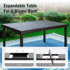 Captiva Designs 9pc Patio Dining Extendable Steel Rectangle Table & Rattan Metal Fixed Chairs & Swivel Arm Chairs