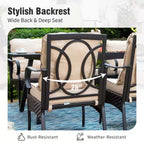 Captiva Designs 9pc Patio Dining Extendable Steel Rectangle Table & Rattan Metal Fixed Chairs & Swivel Arm Chairs