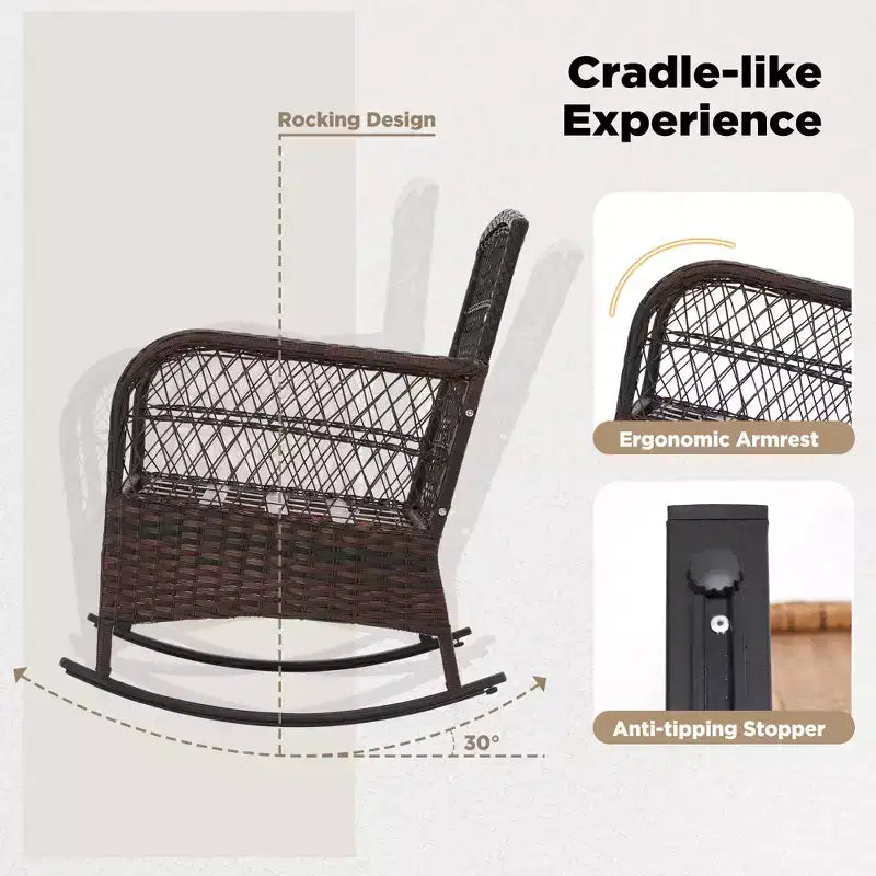 EROMMY 3 Pieces Patio Swivel Rocker Rattan Chairs,Outdoor Swivel Rocking Chairs with 1 Rattan Coffee Table,Perfect for Porch,Garden,and Lawn