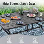 Captiva Designs 8pc Patio Dining Set with Rectangular Steel Table & Black Steel Chairs & Beige Umbrella
