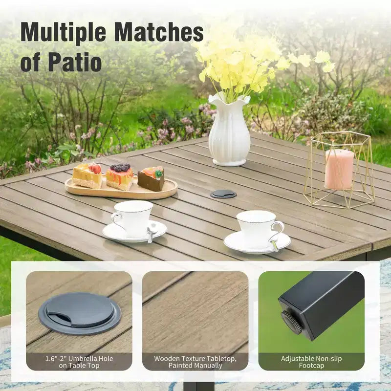 Captiva Designs 5pc Patio Dining Steel Set with Wood-like Square Table & Metal Chairs with Cushion