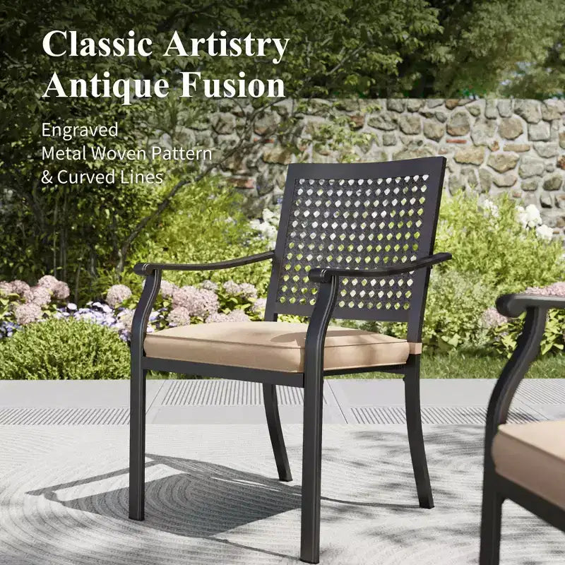 Captiva Designs 5pc Patio Dining Steel Set with Wood-like Square Table & Metal Chairs with Cushion