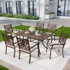 Captiva Designs 7PC Cast Aluminum Patio Dining Set with Rectangle Table & Flower Back Chairs