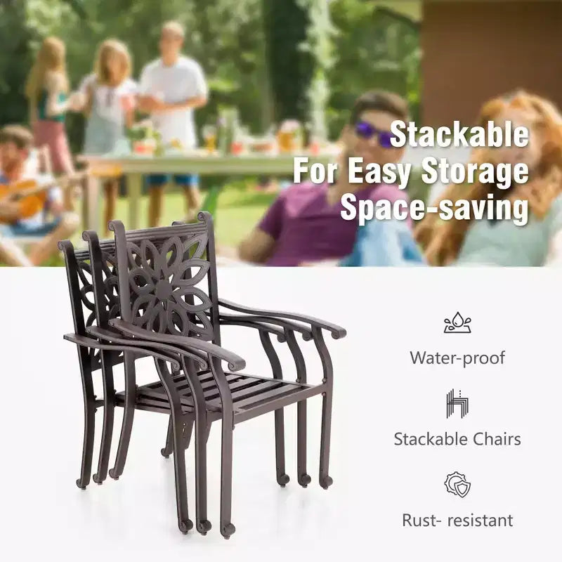 Captiva Designs 7PC Cast Aluminum Patio Dining Set with Round Table & Flower Back Chairs