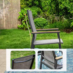 Captiva Designs 7pc Patio Slat-top Adjustable Rectangular Table & Gray Textilene Aluminum Chairs