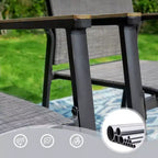 Captiva Designs 7pc Patio Slat-top Adjustable Rectangular Table & Gray Textilene Aluminum Chairs