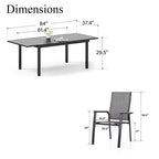Captiva Designs 7pc Patio Slat-top Adjustable Rectangular Table & Gray Textilene Aluminum Chairs
