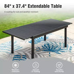 Captiva Designs 7pc Patio Slat-top Adjustable Rectangular Table & Gray Textilene Aluminum Chairs
