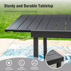 Captiva Designs 7pc Patio Slat-top Adjustable Rectangular Table & Gray Textilene Aluminum Chairs