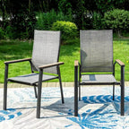 Captiva Designs 7pc Patio Slat-top Adjustable Rectangular Table & Gray Textilene Aluminum Chairs