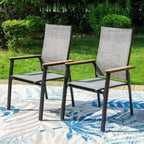 Captiva Designs 7pc Patio Slat-top Adjustable Rectangular Table & Gray Textilene Aluminum Chairs