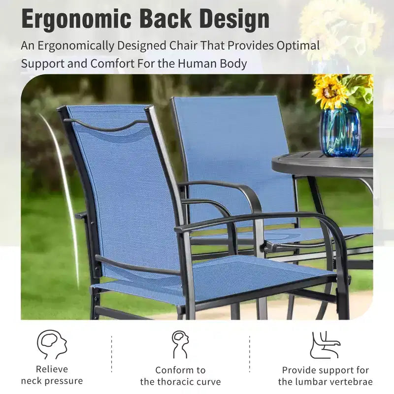 Captiva Designs 6pc Patio Dining Set with Steel Table & Blue Sling Chairs & Blue Umbrella