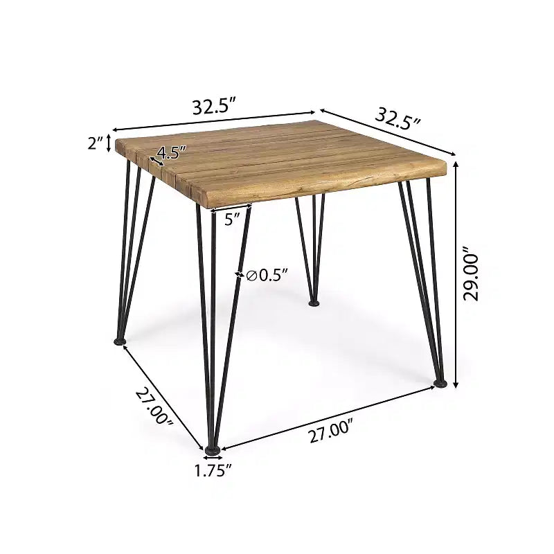 Christopher Knight Home Blaine Outdoor Acacia Wood and Iron 5 Piece Dining Set with Cushion, Teak and Cream