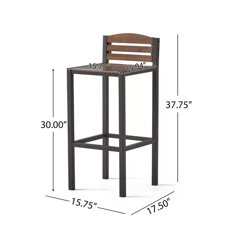 GDFStudio Darnel Outdoor Acacia Wood 3 Piece Bar Set, Dark Brown