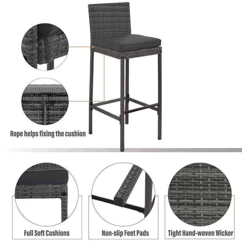 Whisen 5-Piece Outdoor PE Rattan Wicker Bar Height Table Set With Foldable Tabletop and Cushions