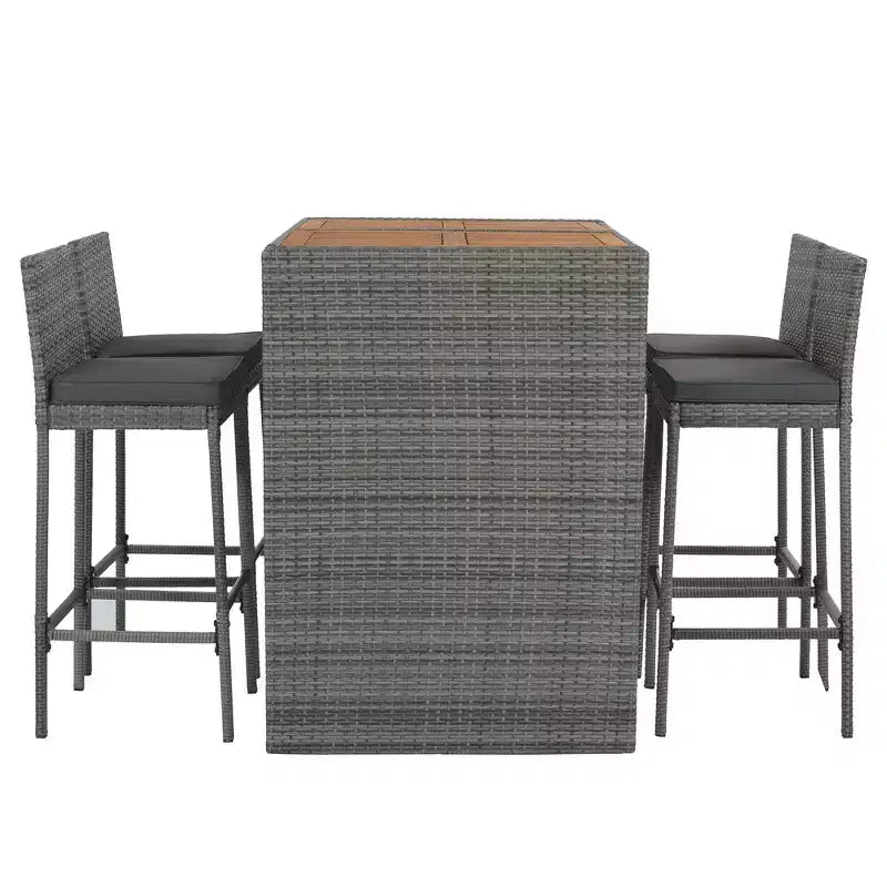 Whisen 5-Piece Outdoor PE Rattan Wicker Bar Height Table Set With Foldable Tabletop and Cushions
