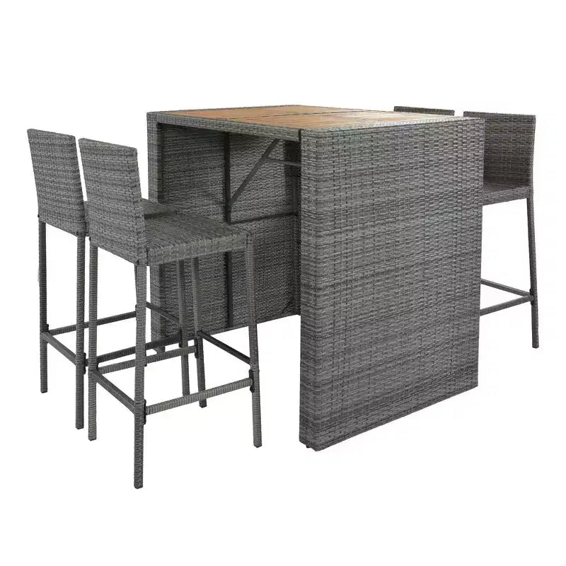 Whisen 5-Piece Outdoor PE Rattan Wicker Bar Height Table Set With Foldable Tabletop and Cushions