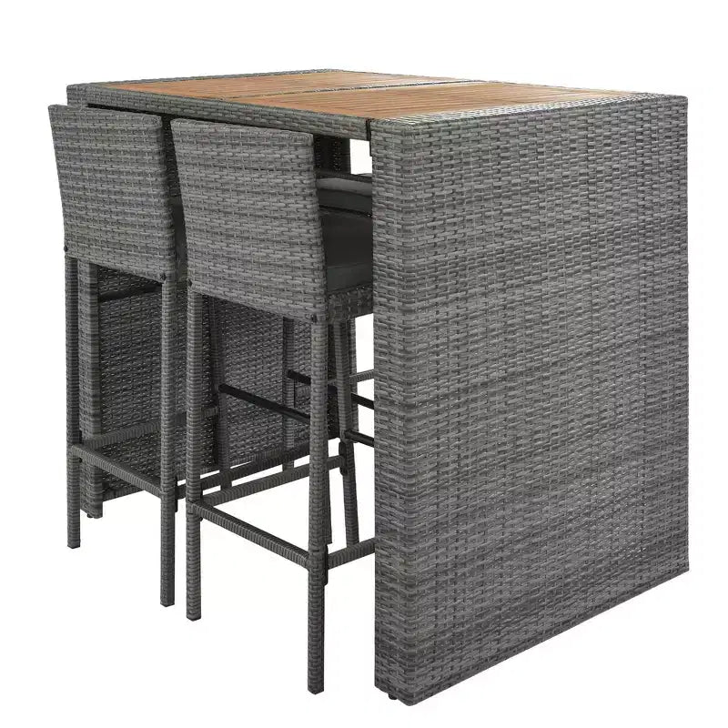 Whisen 5-Piece Outdoor PE Rattan Wicker Bar Height Table Set With Foldable Tabletop and Cushions