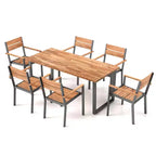 Costway 7 PCS Acacia Wood Patio Dining Set 6 Armchairs and 69 Table with 2 Umbrella Hole