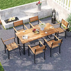 Costway 7 PCS Acacia Wood Patio Dining Set 6 Armchairs and 69 Table with 2 Umbrella Hole