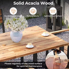 Costway 7 PCS Acacia Wood Patio Dining Set 6 Armchairs and 69 Table with 2 Umbrella Hole