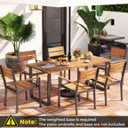 Costway 7 PCS Acacia Wood Patio Dining Set 6 Armchairs and 69 Table with 2 Umbrella Hole