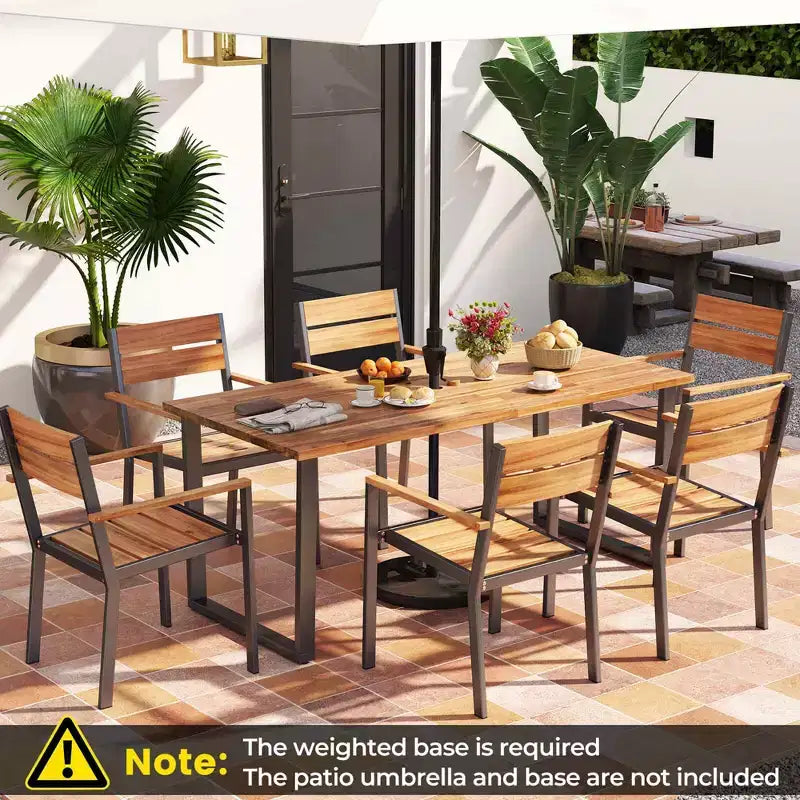 Costway Ensemble de salle à manger d'extérieur 7 pièces en bois d'acacia, 6 fauteuils et table de 175 cm avec 2 trous pour parasol