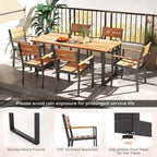 Costway 7 PCS Acacia Wood Patio Dining Set 6 Armchairs and 69 Table with 2 Umbrella Hole