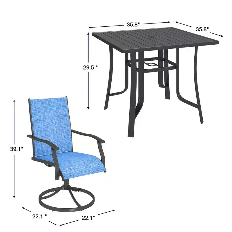 EROMMY 5 Piece Patio Dining Set, Outdoor Dining Table And Chairs Set For 4, 4 Swivel Chairs, 1 Iron Square Table, Patio Furniture Set For Deck