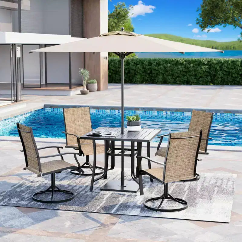 EROMMY 5 Piece Patio Dining Set, Outdoor Dining Table And Chairs Set For 4, 4 Swivel Chairs, 1 Iron Square Table, Patio Furniture Set For Deck