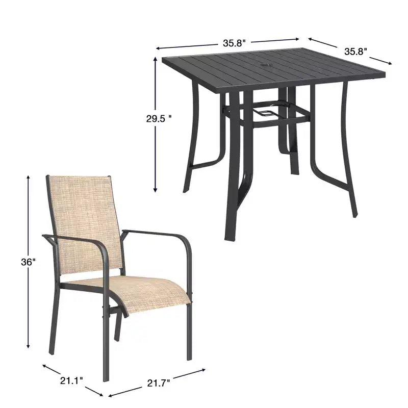 EROMMY 5 Piece Patio Dining Set, Outdoor Dining Table And Chairs Set For 4, 4 Textilene Chairs, 1 Iron Square Table, Patio Furniture Set For Deck