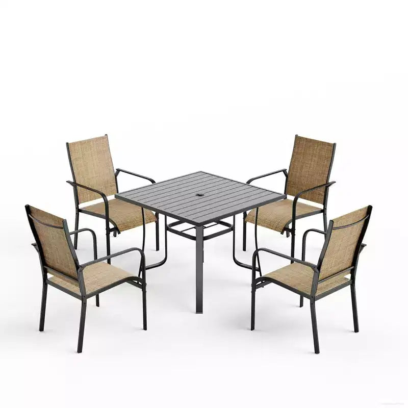 EROMMY 5 Piece Patio Dining Set, Outdoor Dining Table And Chairs Set For 4, 4 Textilene Chairs, 1 Iron Square Table, Patio Furniture Set For Deck
