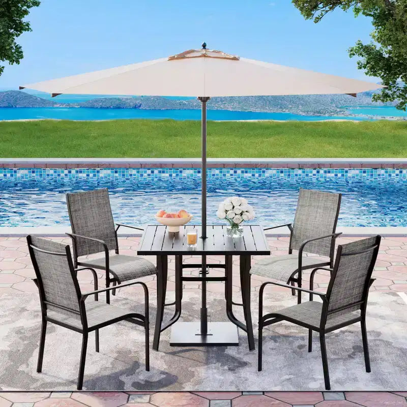 EROMMY 5 Piece Patio Dining Set, Outdoor Dining Table And Chairs Set For 4, 4 Textilene Chairs, 1 Iron Square Table, Patio Furniture Set For Deck