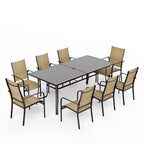EROMMY 9 Piece Patio Dining Set, Outdoor Dining Table And Chairs Set For 8, 8 Textilene Chairs, 1 Iron Rectangular Table With Adjustable Umbrella Hole