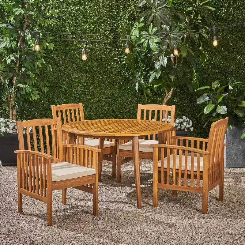 Christopher Knight Home Maura Ensemble de salle à manger d'extérieur 5 pièces en bois d'acacia avec coussins résistants à l'eau